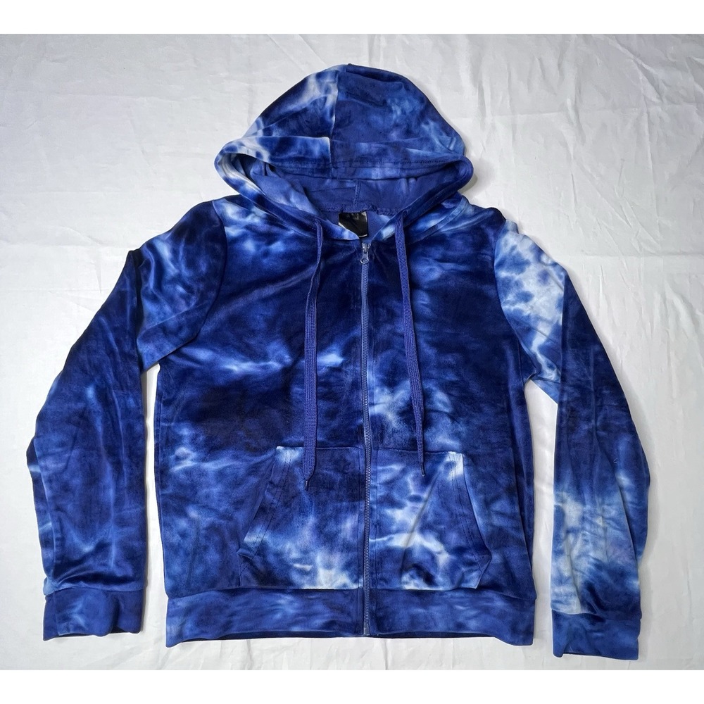 Spark Blue Women's Hoodie Large Velvet Velour Track‎ Jacket Soft